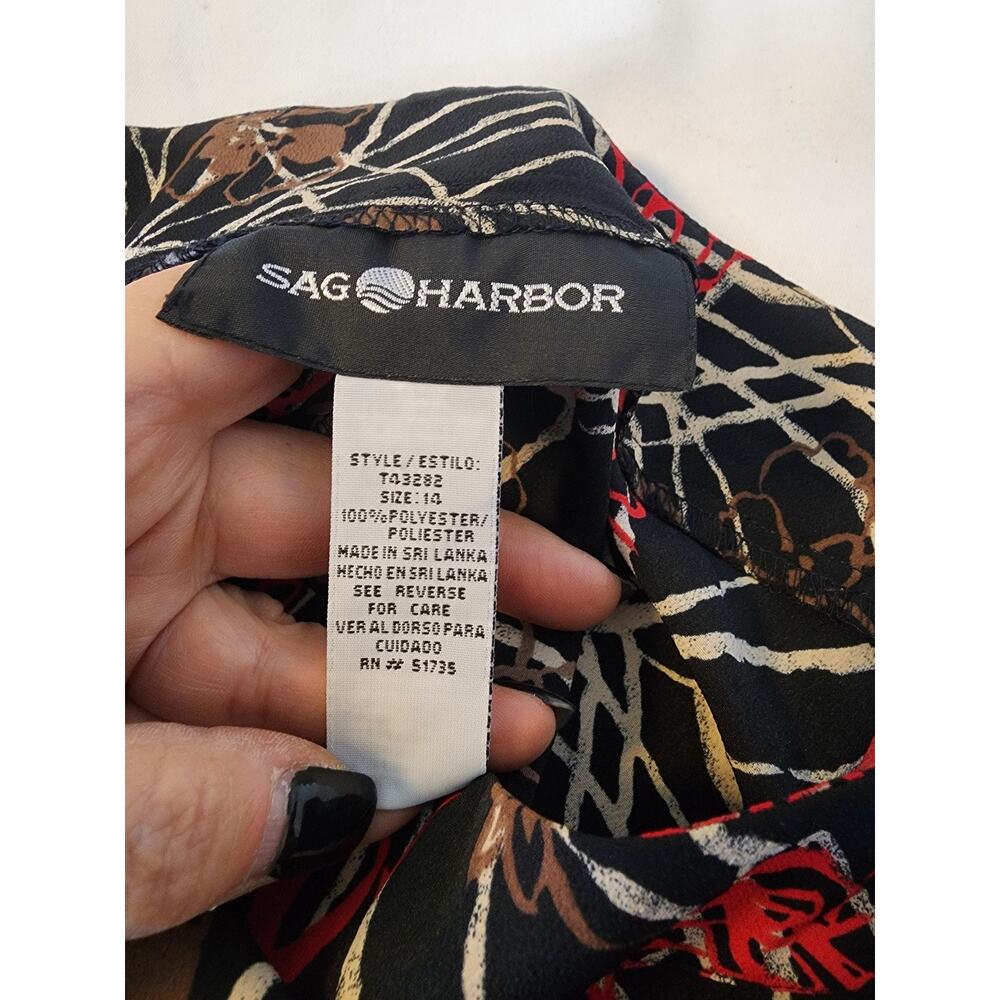 Sag Harbor Skirt Womens 14 Black Red Floral A-Line Knee Length Polyester Print - Picture 6 of 7